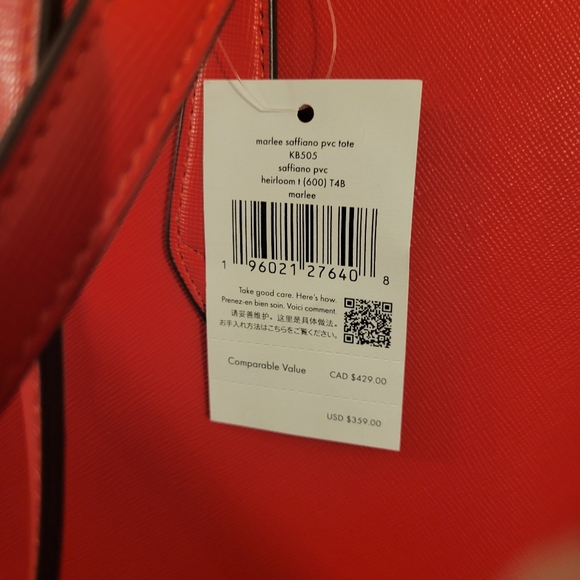 Kate Spade Marlee Red Tote with blue Crab bag charm NWT - Picture 4 of 11